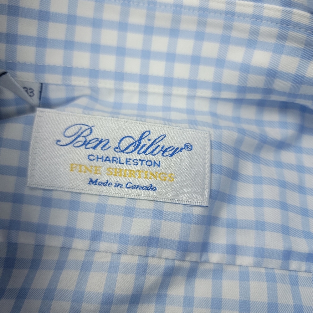 Ben Silver Charleston Button Down Shirt Men's 16.5-33 Blue Check 100% Cotton - Picture 5 of 11
